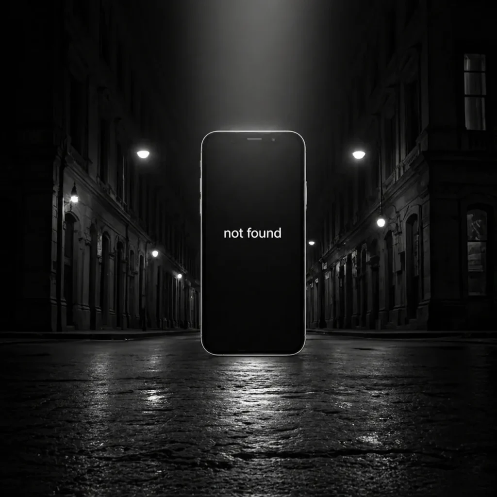 Teléfono en pantalla oscura mostrando que un negocio no tiene presencia en internet