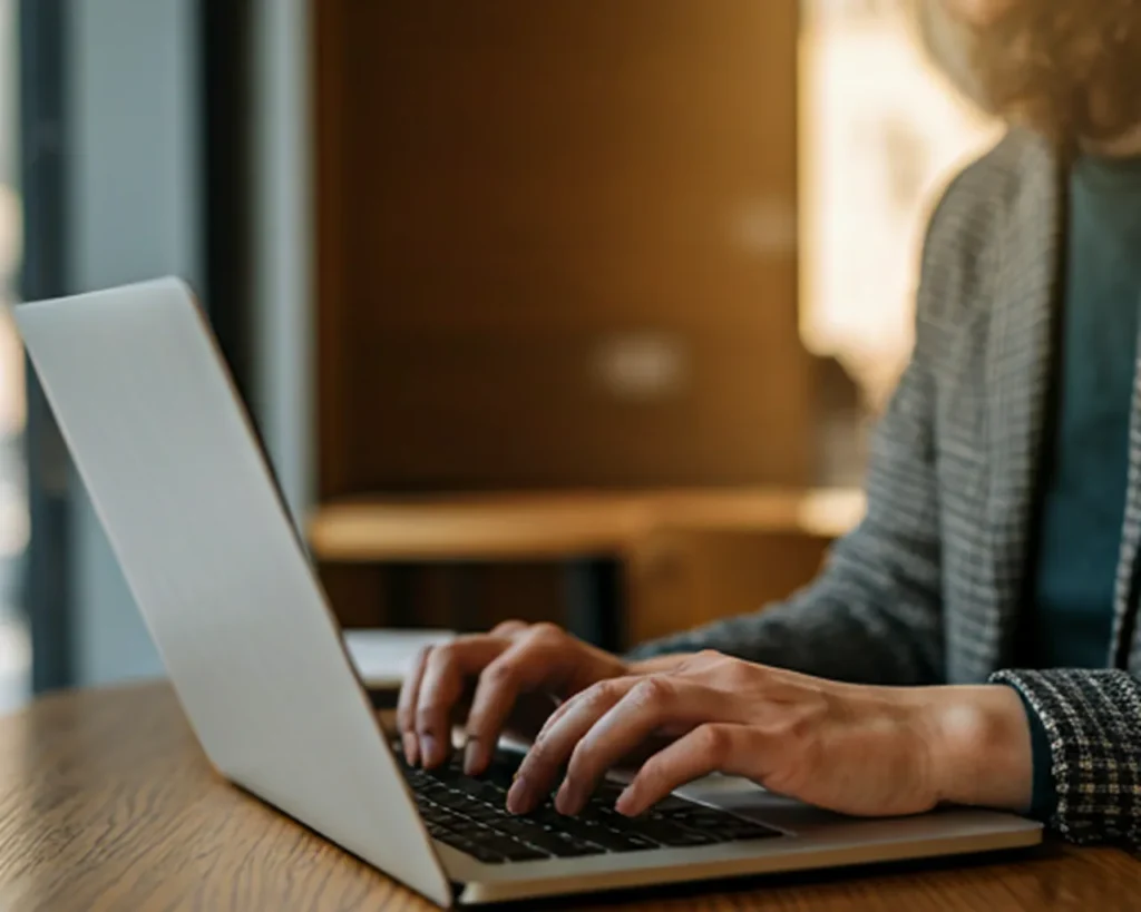 Persona trabajando en laptop en un sitio web para negocio